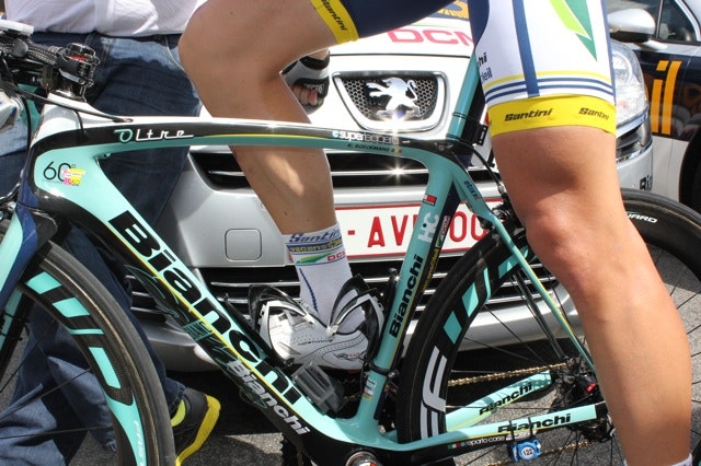 The legs of professional cyclist Kris Boeckmans
