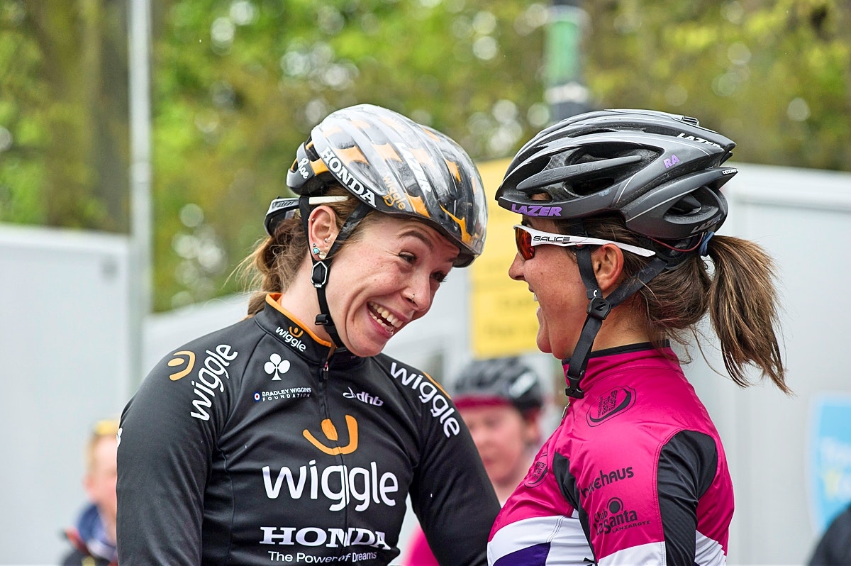 Eileen Roe, Wiggle-Honda, laugh, York, Tour de Yorkshire Women's Race, pic: Allen McKenzie/SWpix.com