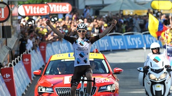 Tour de France 2015 - stage 18: Romain Bardet celebrates victory (Pic: Sirotti)